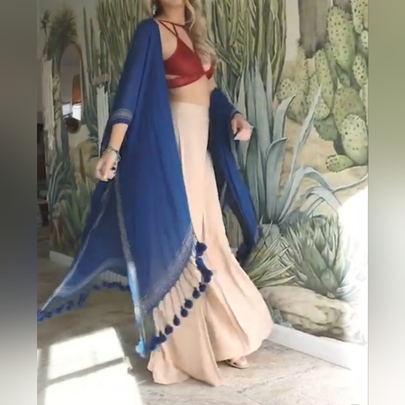 #551 🛑OS NEW! CHIC BOHO OPEN FRONT Longline Tassel Border Kimono - Picture 5 of 5